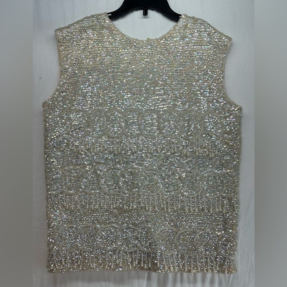 Vintage Gia Ninno Ivory Sequin Beaded 100% Wool Formal‎ Wedding Tank Top Size 12